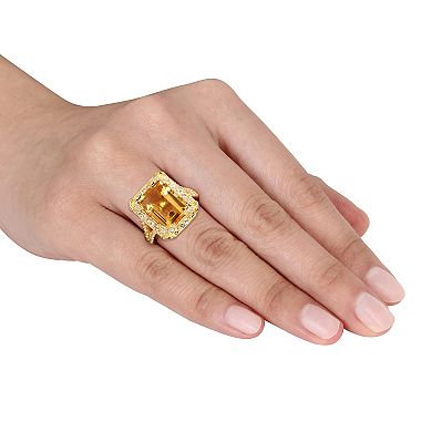 Stella Grace 18k Gold Over Silver Citrine, White Topaz & Diamond Accent Halo Split Shank Ring
