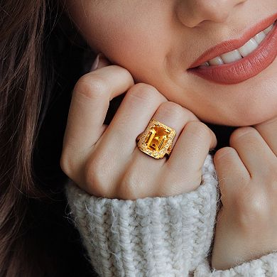 Stella Grace 18k Gold Over Silver Citrine, White Topaz & Diamond Accent Halo Split Shank Ring