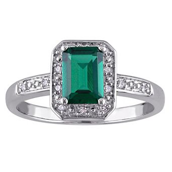 Stella Grace Sterling Silver Lab-Created Emerald & Diamond Accent Fashion Ring