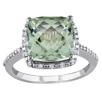 Stella Grace Sterling Silver Green Quartz & 1/10 Carat T.W. Diamond Halo Ring