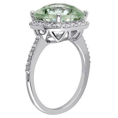 Stella Grace Sterling Silver Green Quartz & 1/10 Carat T.W. Diamond Halo Ring