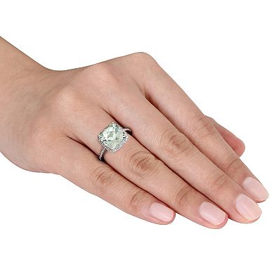 Stella Grace Sterling Silver Green Quartz & 1/10 Carat T.W. Diamond Halo Ring