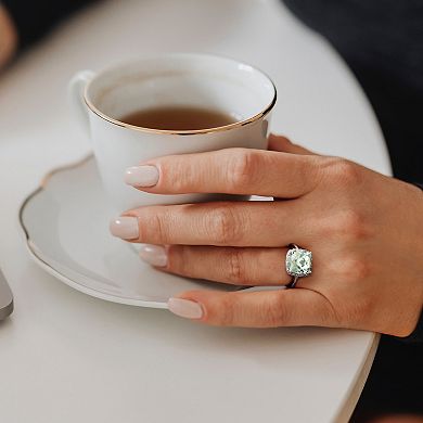 Stella Grace Sterling Silver Green Quartz & 1/10 Carat T.W. Diamond Halo Ring