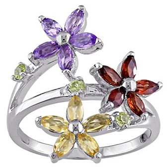 Stella Grace Sterling Silver Multi-Gemstones Flower Ring