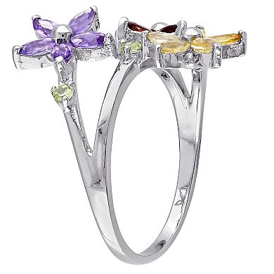 Stella Grace Sterling Silver Multi-Gemstones Flower Ring