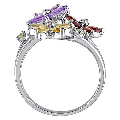 Stella Grace Sterling Silver Multi-Gemstones Flower Ring