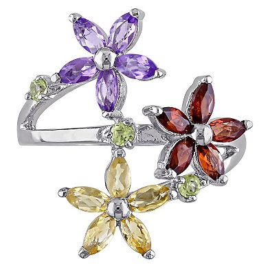 Stella Grace Sterling Silver Multi-Gemstones Flower Ring