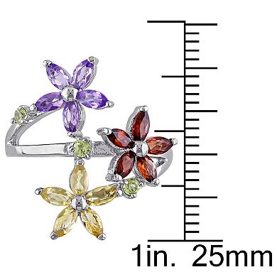Stella Grace Sterling Silver Multi-Gemstones Flower Ring