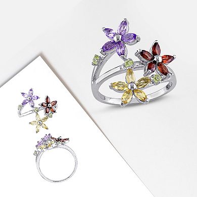 Stella Grace Sterling Silver Multi-Gemstones Flower Ring