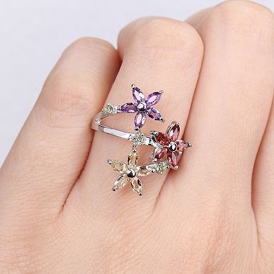 Stella Grace Sterling Silver Multi-Gemstones Flower Ring