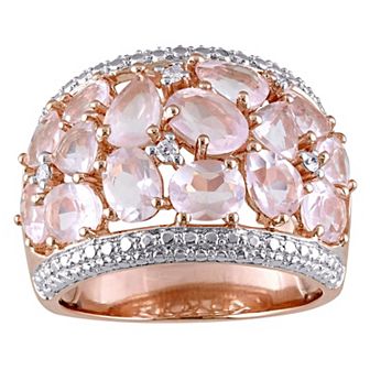 Stella Grace 18k Rose Gold Over Silver Rose Quartz & Diamond Accent Floral Ring