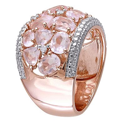 Stella Grace 18k Rose Gold Over Silver Rose Quartz & Diamond Accent Floral Ring