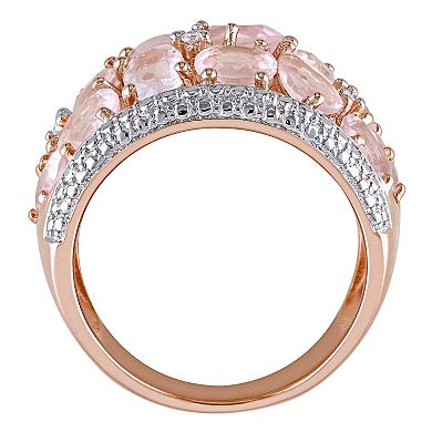 Stella Grace 18k Rose Gold Over Silver Rose Quartz & Diamond Accent Floral Ring