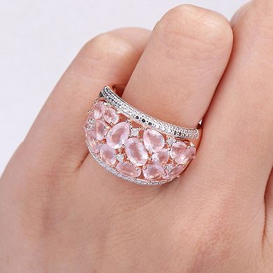 Stella Grace 18k Rose Gold Over Silver Rose Quartz & Diamond Accent Floral Ring