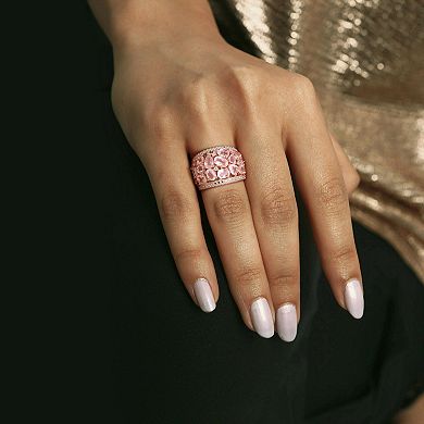 Stella Grace 18k Rose Gold Over Silver Rose Quartz & Diamond Accent Floral Ring