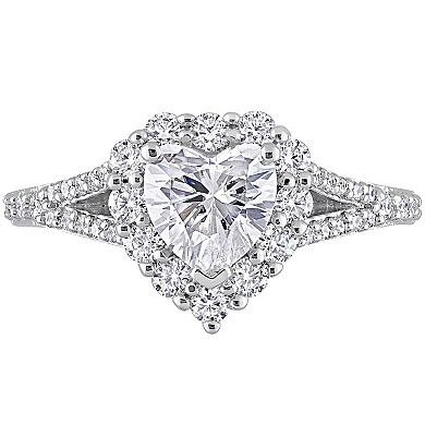 Stella Grace Sterling Silver 1-1/2 Carat T.W. Lab-Created Moissanite Heart Halo Ring