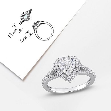 Stella Grace Sterling Silver 1-1/2 Carat T.W. Lab-Created Moissanite Heart Halo Ring