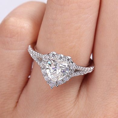 Stella Grace Sterling Silver 1-1/2 Carat T.W. Lab-Created Moissanite Heart Halo Ring