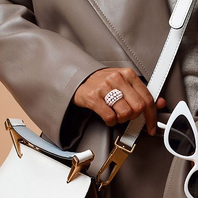 Stella Grace 18k Gold Over Silver Freshwater Cultured Pearl & Lab-Created White Sapphire 3-Row Ring