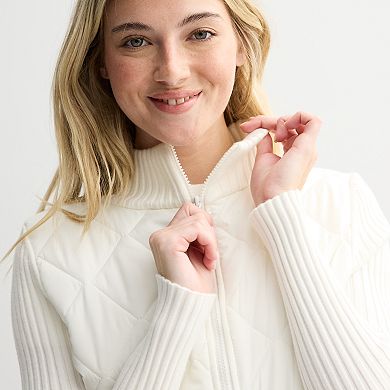 Juniors' madden girl Mockneck Quilted Cardigan Puffer Jacket