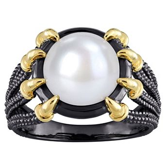 Stella Grace Men's 18k Gold Over Silver Freshwater Cultured Pearl Multi-Shank Ring