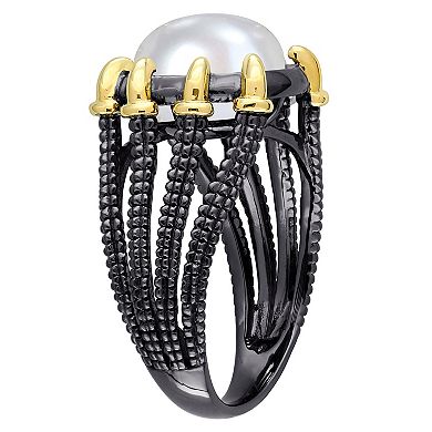 Stella Grace Men's 18k Gold Over Silver Freshwater Cultured Pearl Multi-Shank Ring