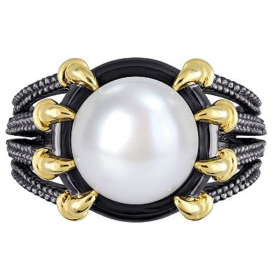 Stella Grace Men's 18k Gold Over Silver Freshwater Cultured Pearl Multi-Shank Ring