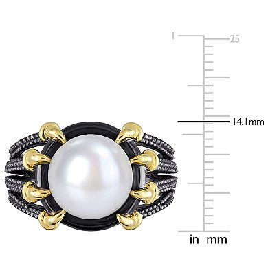 Stella Grace Men's 18k Gold Over Silver Freshwater Cultured Pearl Multi-Shank Ring