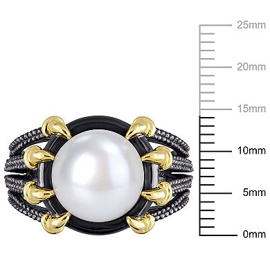 Stella Grace Men's 18k Gold Over Silver Freshwater Cultured Pearl Multi-Shank Ring