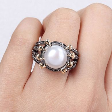 Stella Grace Men's 18k Gold Over Silver Freshwater Cultured Pearl Multi-Shank Ring