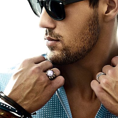 Stella Grace Men's 18k Gold Over Silver Freshwater Cultured Pearl Multi-Shank Ring