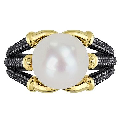 Stella Grace Men's 18k Gold Over Silver Freshwater Cultured Pearl Multi-Shank Ring