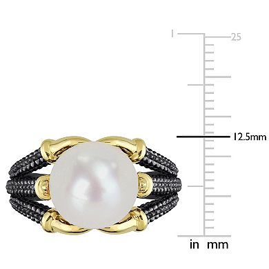 Stella Grace Men's 18k Gold Over Silver Freshwater Cultured Pearl Multi-Shank Ring