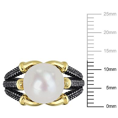 Stella Grace Men's 18k Gold Over Silver Freshwater Cultured Pearl Multi-Shank Ring
