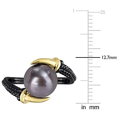 Stella Grace Men's 18k Gold Over Silver Dyed Black Freshwater Cultured Pearl Ring