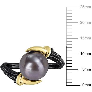 Stella Grace Men's 18k Gold Over Silver Dyed Black Freshwater Cultured Pearl Ring