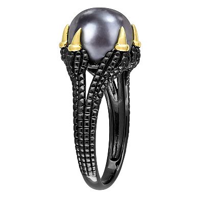 Stella Grace Men's 18k Gold Over Silver Dyed Black Freshwater Cultured Pearl Ring