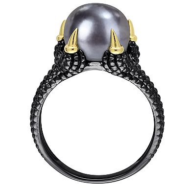 Stella Grace Men's 18k Gold Over Silver Dyed Black Freshwater Cultured Pearl Ring