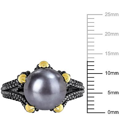 Stella Grace Men's 18k Gold Over Silver Dyed Black Freshwater Cultured Pearl Ring