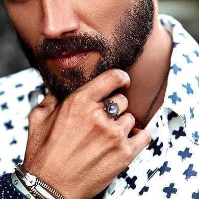 Stella Grace Men's 18k Gold Over Silver Dyed Black Freshwater Cultured Pearl Ring