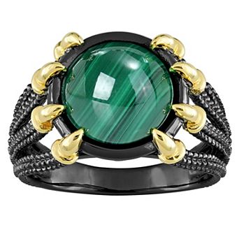 Stella Grace Men's 18k Gold Over Silver Malachite Split-Shank Ring