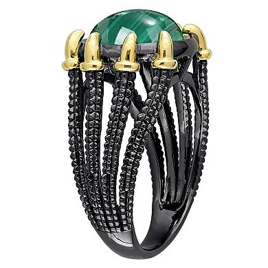 Stella Grace Men's 18k Gold Over Silver Malachite Split-Shank Ring