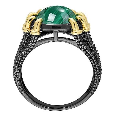 Stella Grace Men's 18k Gold Over Silver Malachite Split-Shank Ring