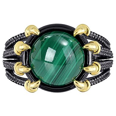 Stella Grace Men's 18k Gold Over Silver Malachite Split-Shank Ring