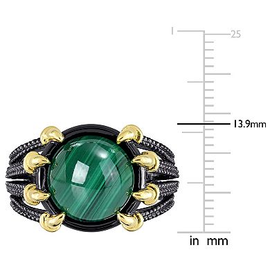 Stella Grace Men's 18k Gold Over Silver Malachite Split-Shank Ring