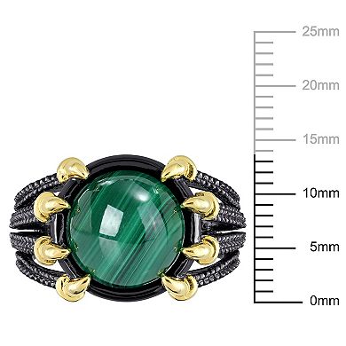 Stella Grace Men's 18k Gold Over Silver Malachite Split-Shank Ring