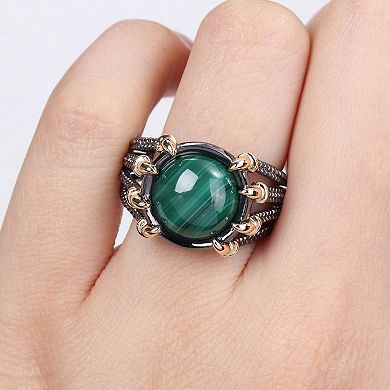 Stella Grace Men's 18k Gold Over Silver Malachite Split-Shank Ring