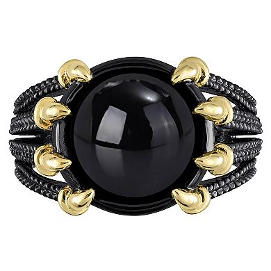 Stella Grace Men's 18k Gold Over Silver Black Agate Split-Shank Ring