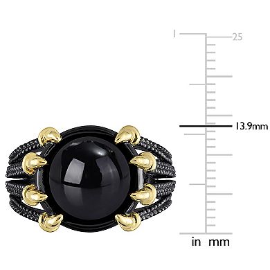 Stella Grace Men's 18k Gold Over Silver Black Agate Split-Shank Ring