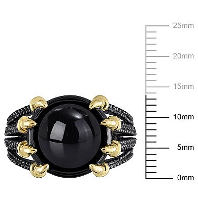 Stella Grace Men's 18k Gold Over Silver Black Agate Split-Shank Ring